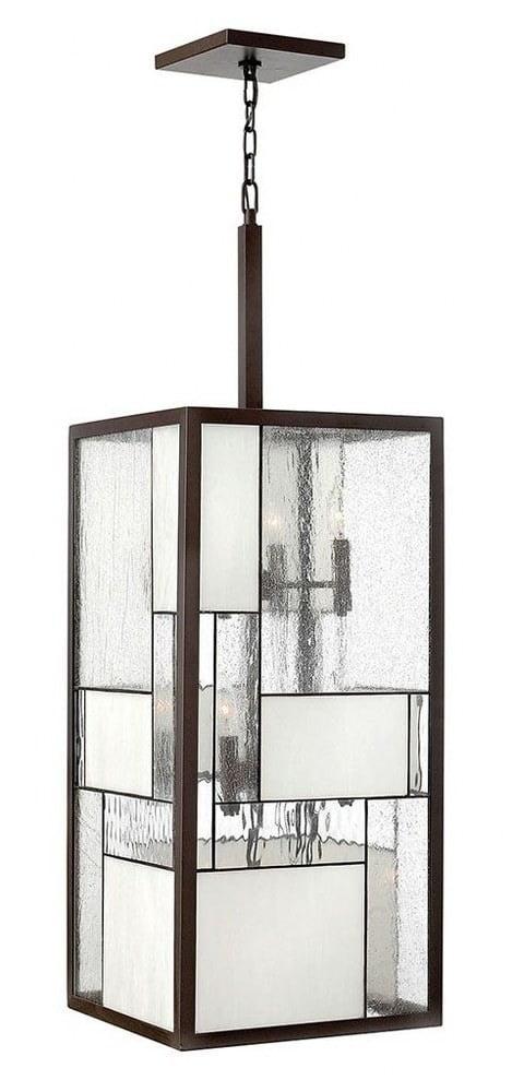 Mondrian 12-Light Buckeye Bronze Chandelier with Copper Foil Glass