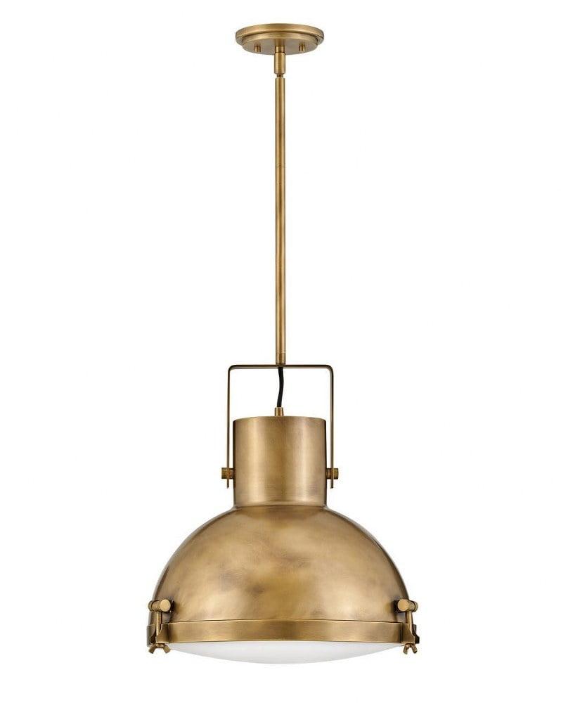 Heritage Brass Etched Opal Glass Indoor/Outdoor Pendant Light