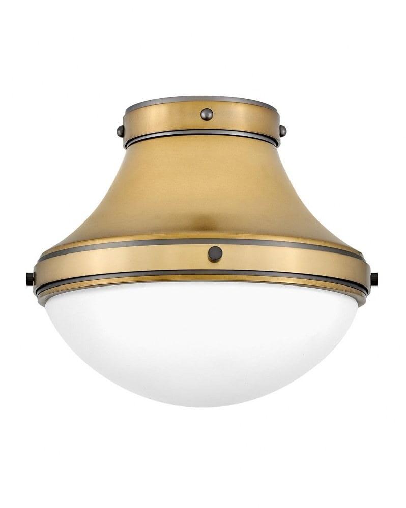 Oliver Heritage Brass and Black Oxide LED Flush Mount with Etched Opal Glass