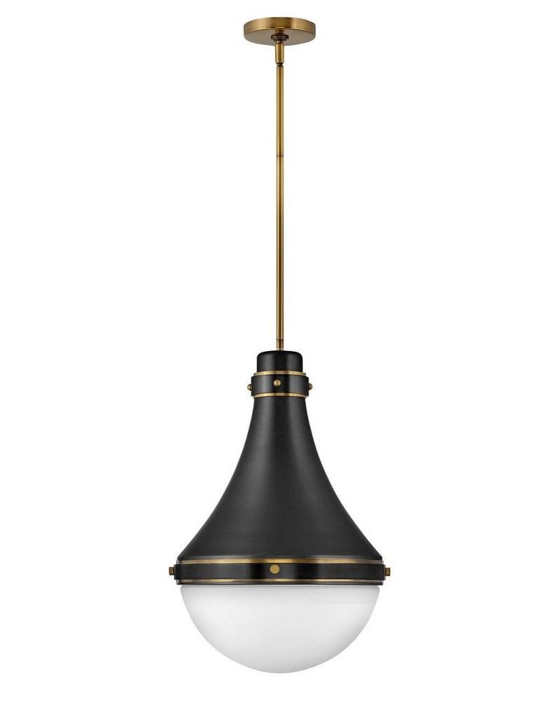 Oliver Heritage Brass and Black Transitional Pendant Light with Etched Opal Glass