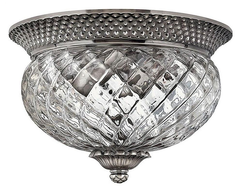 Polished Antique Nickel 2-Light Flush Mount with Clear Glass