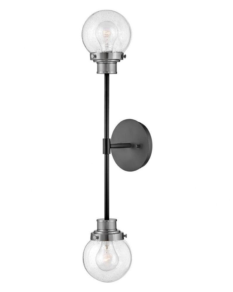 Poppy Dual-Finish Black & Brushed Nickel 2-Light Sconce with Clear Seedy Glass