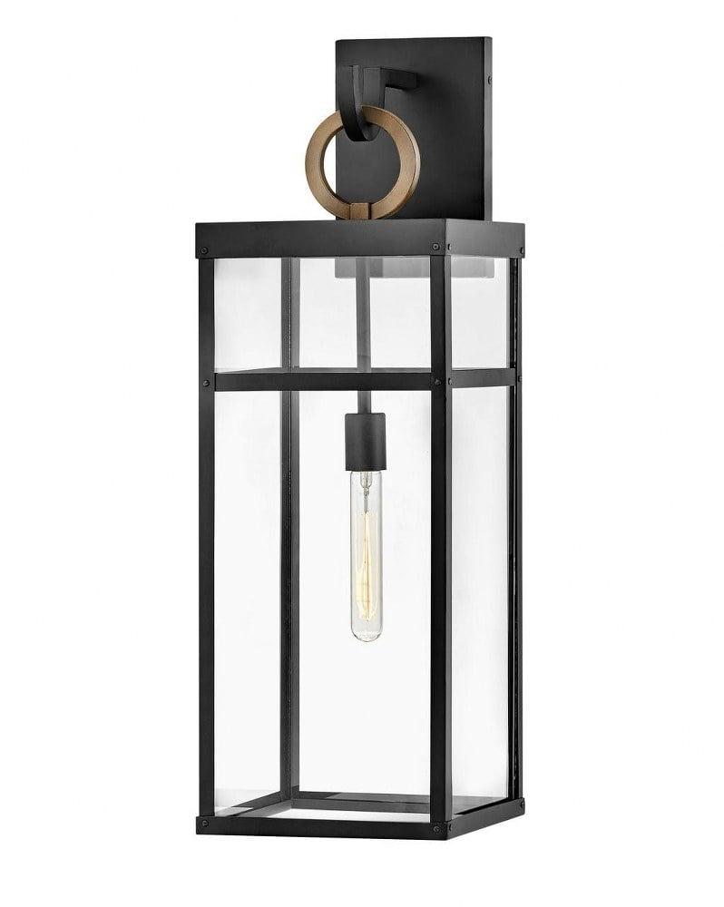 Porter Modern Farmhouse 1-Light Outdoor Wall Lantern in Black and Bronze