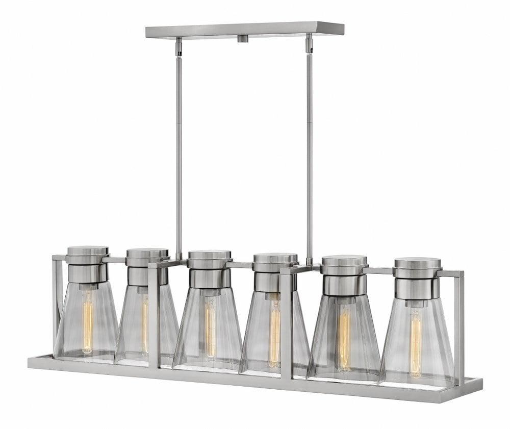 Brushed Nickel 6-Light Linear Chandelier with Smoked Glass