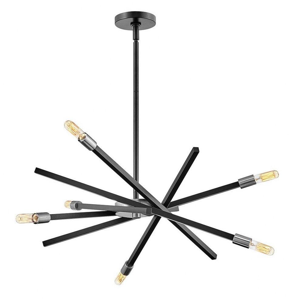 Mini Sputnik Satin Black 6-Light Chandelier with Articulating Arms