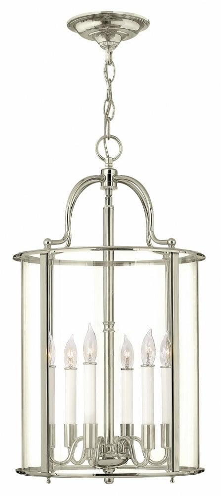 Elegant 6-Light Gentry Pendant in Polished Nickel with Clear Glass