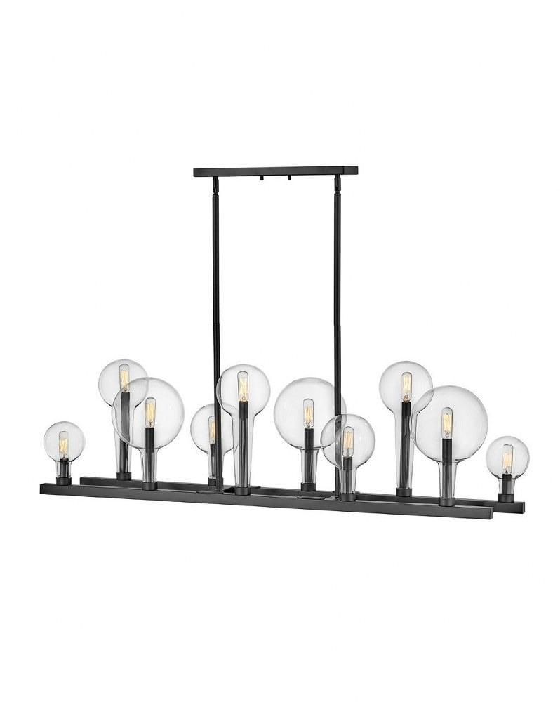 Black Steel and Clear Glass 10-Light Linear Chandelier