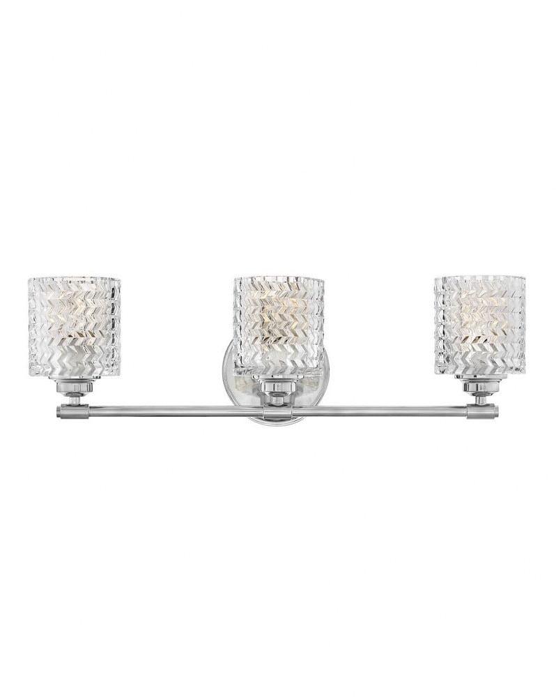 Elle Chrome 3-Light Vanity with Chevron Cut Clear Glass