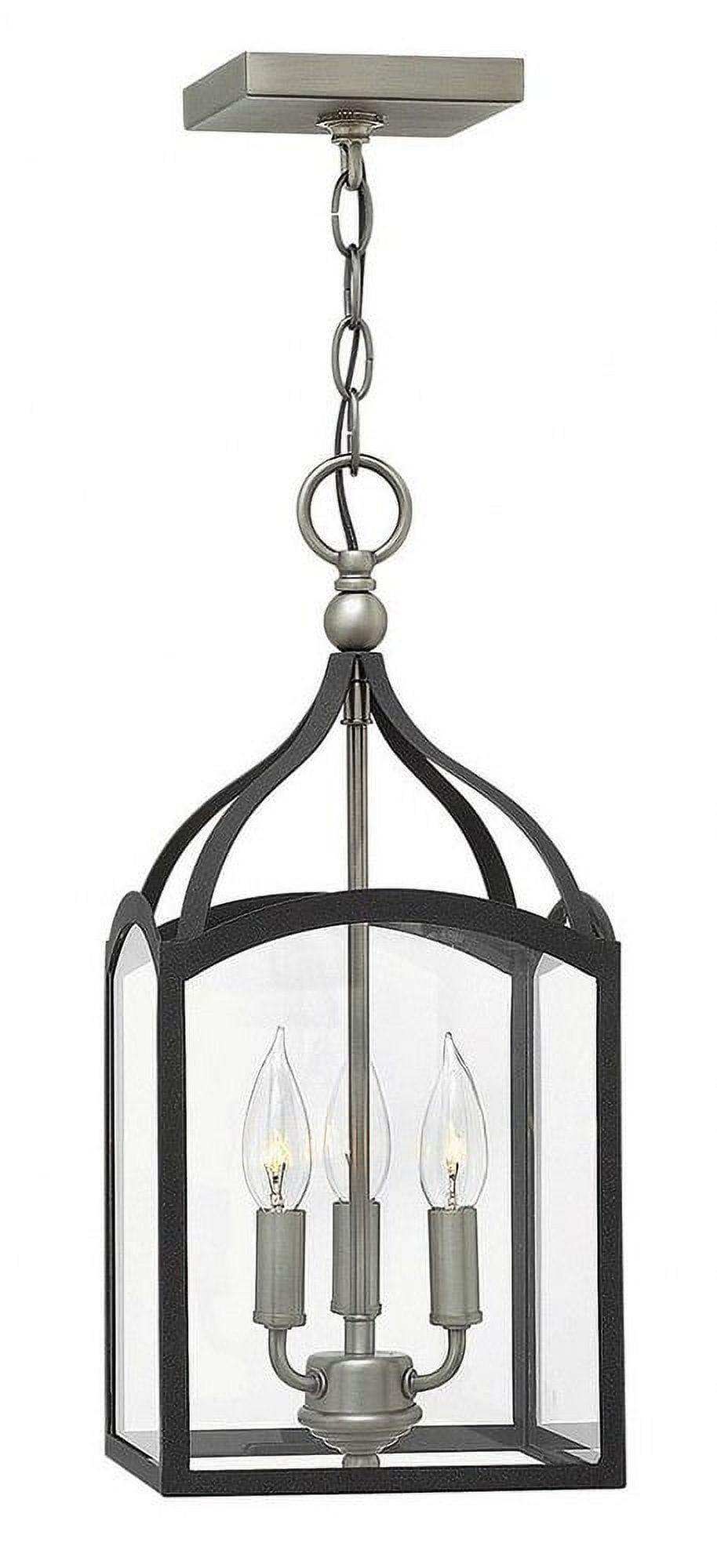 Clarendon Aged Zinc 3-Light Foyer Lantern with Clear Glass