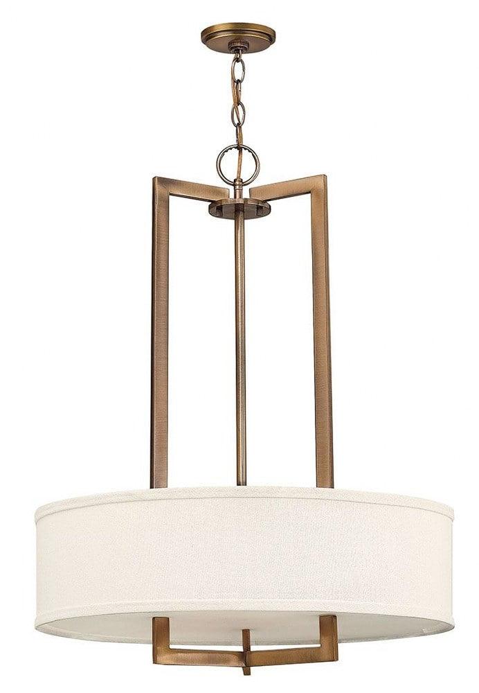 Brushed Bronze 3-Light Drum Pendant with Linen Shade