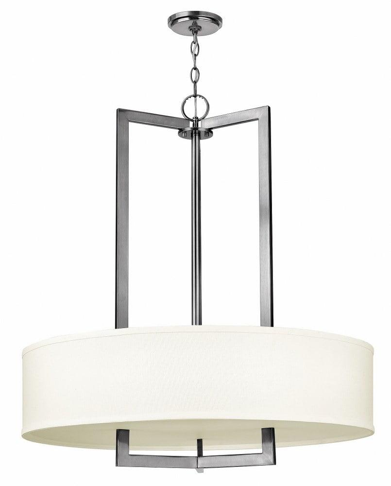 Antique Nickel 3-Light Drum Pendant with Off-White Linen Shade