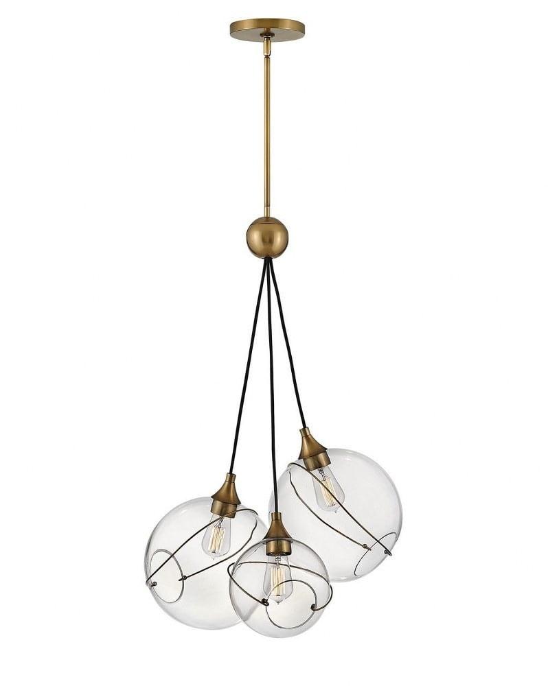 Skye Heritage Brass 3-Light Globe Pendant with Clear Glass