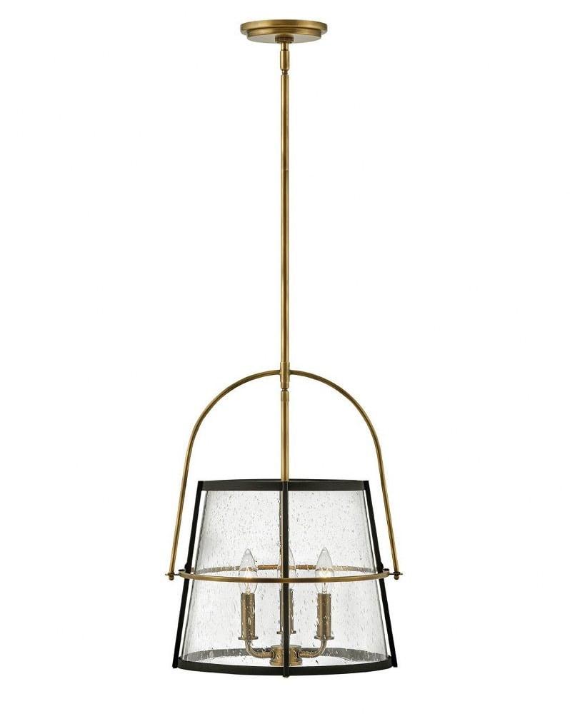 Heritage Brass & Clear Seedy Glass 3-Light Drum Pendant