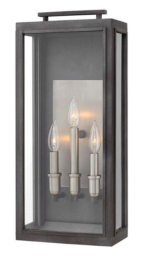 Aged Zinc 3-Light Outdoor Wall Lantern with Clear Glass