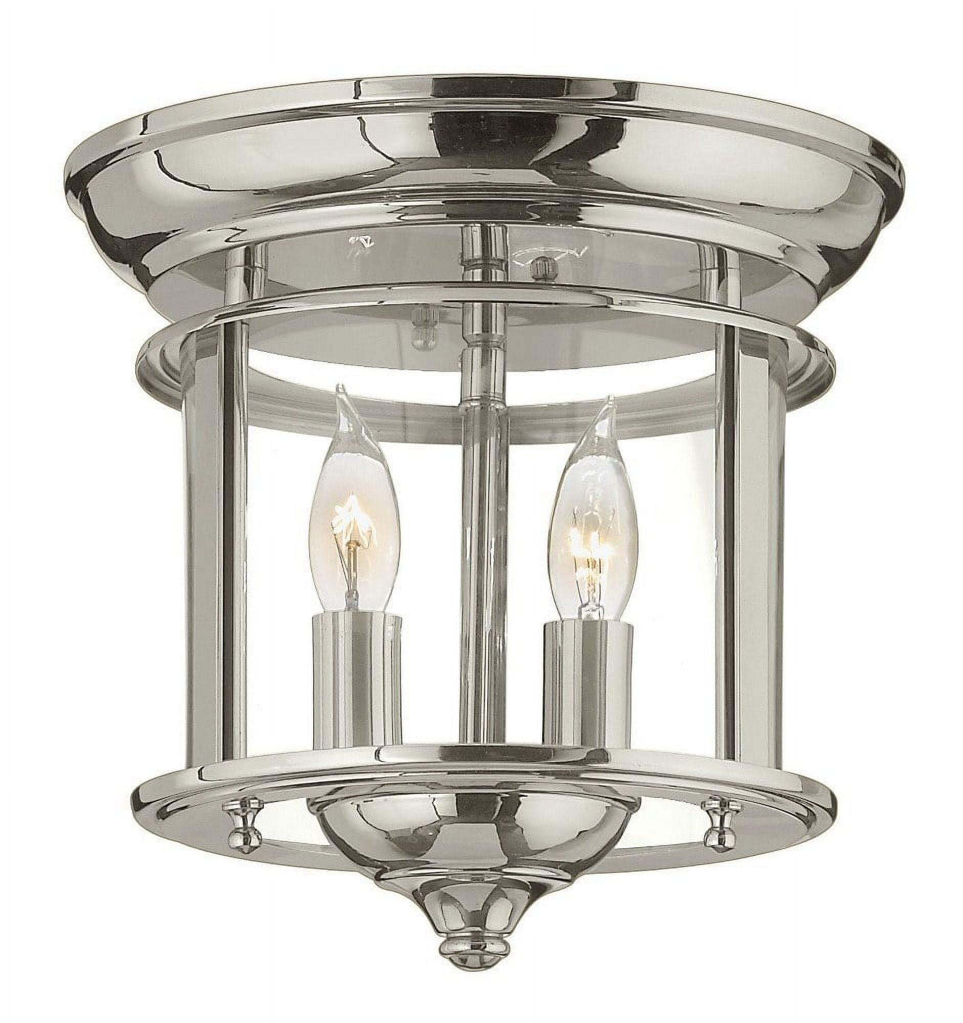 Elegant Dual-Light Polished Nickel Flush Mount with Clear Glass Panels