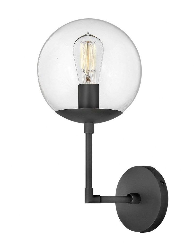 Warby Mid-Century Modern Black and Clear Glass Dimmable Sconce