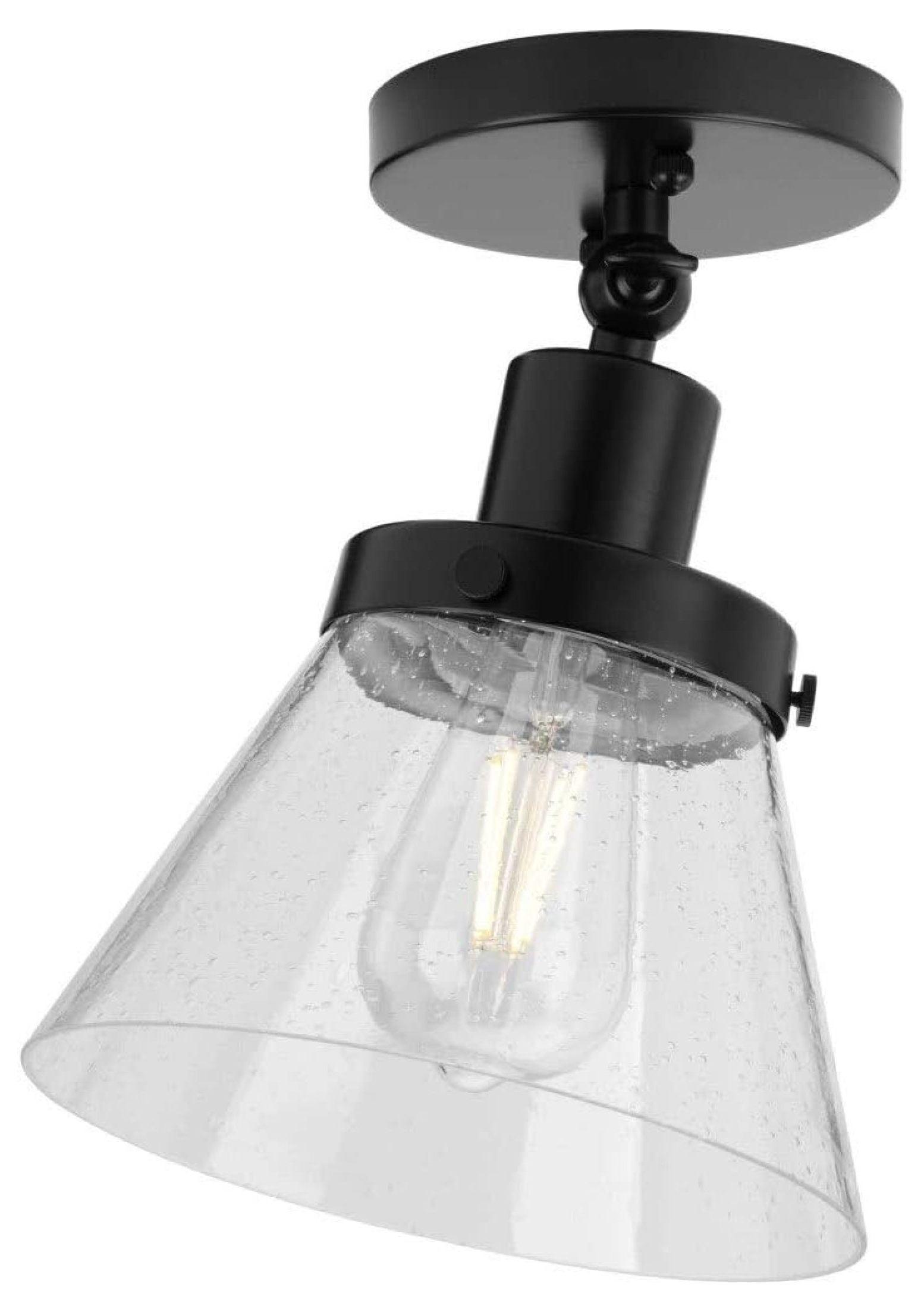 Progress Lighting Hinton 1-Light Industrial Flush Mount Ceiling Light, Matte Black, Seeded Glass