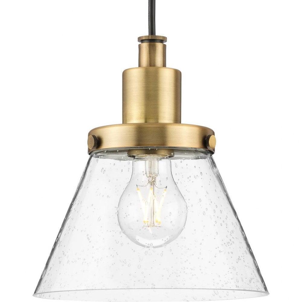 Hinton Vintage Brass Pendant Light with Seeded Glass Shade