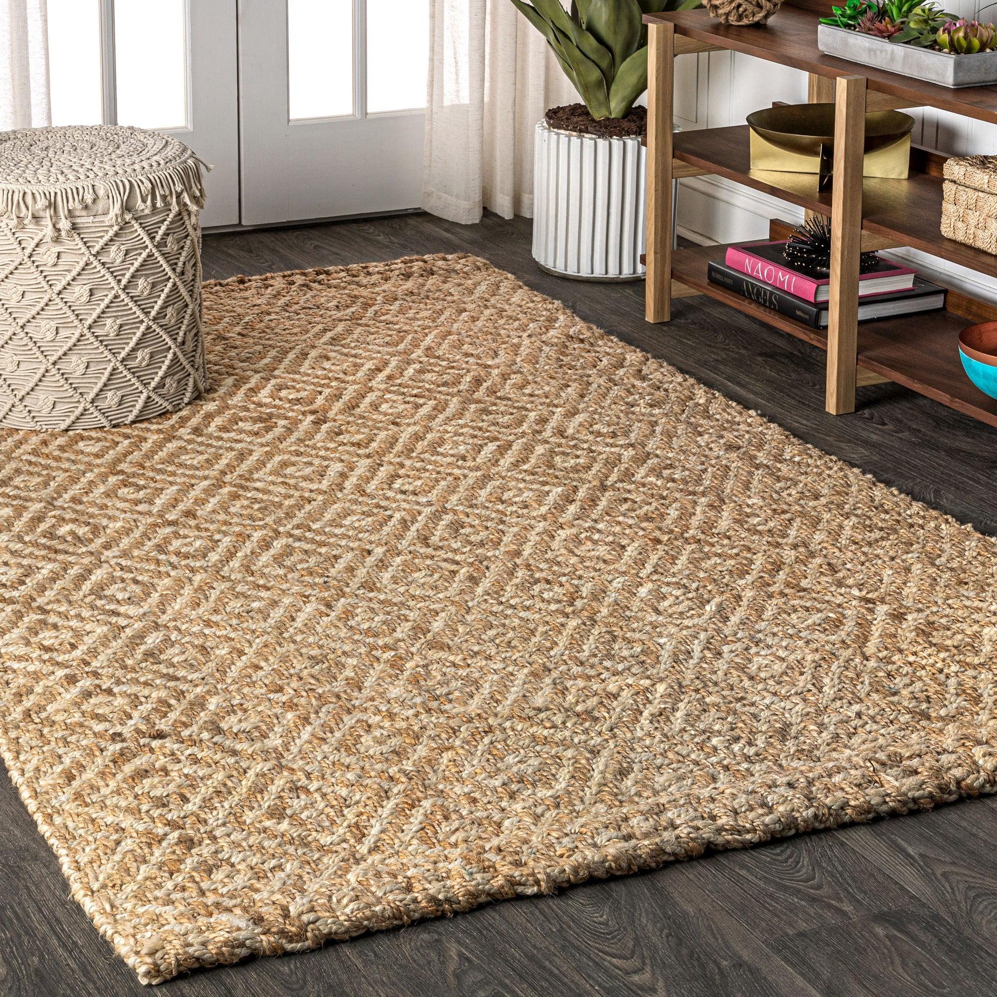 Hira Hand Woven Diamond Chunky Jute Area Rug  - JONATHAN Y