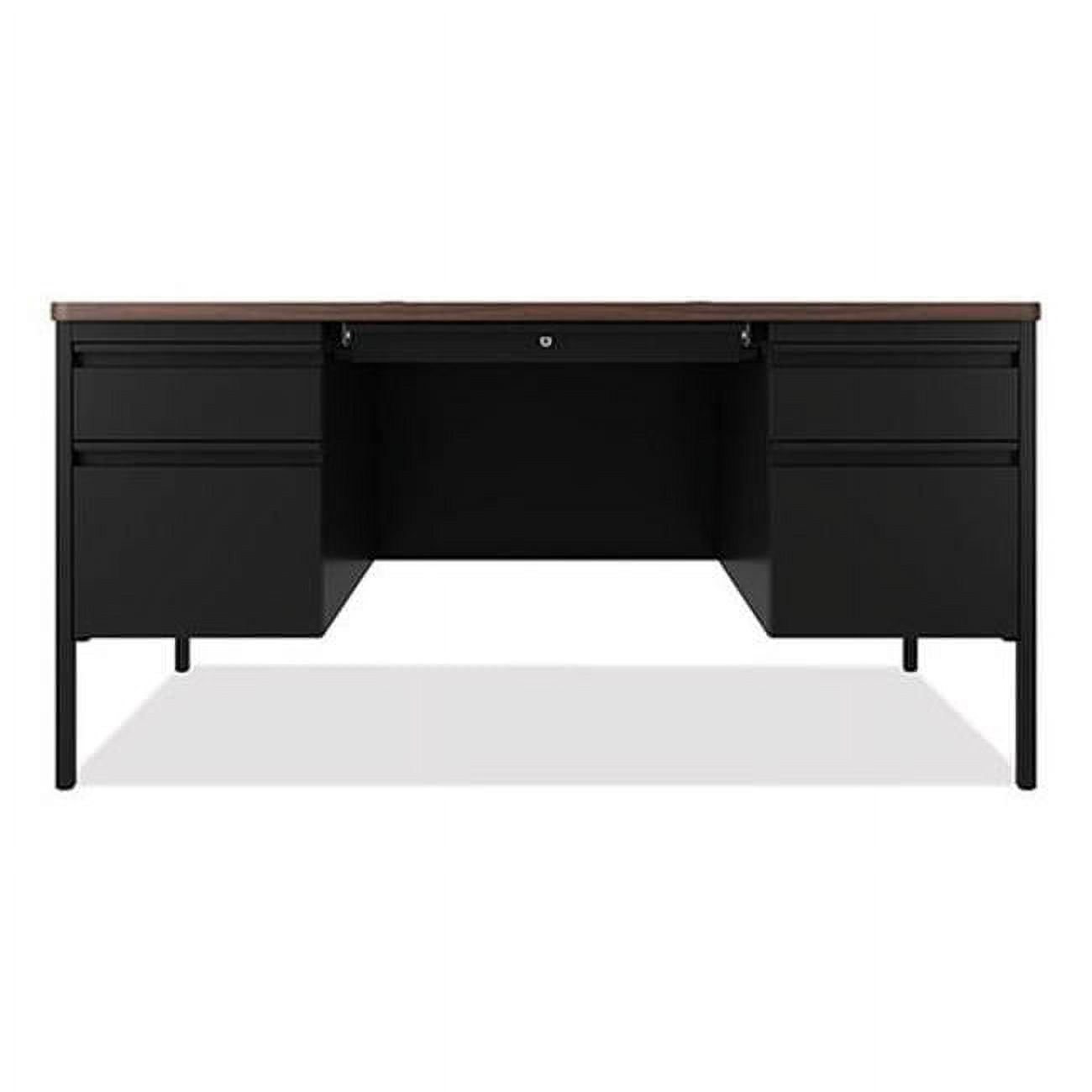 Walnut and Black Executive Corner Desk with Filing Cabinet