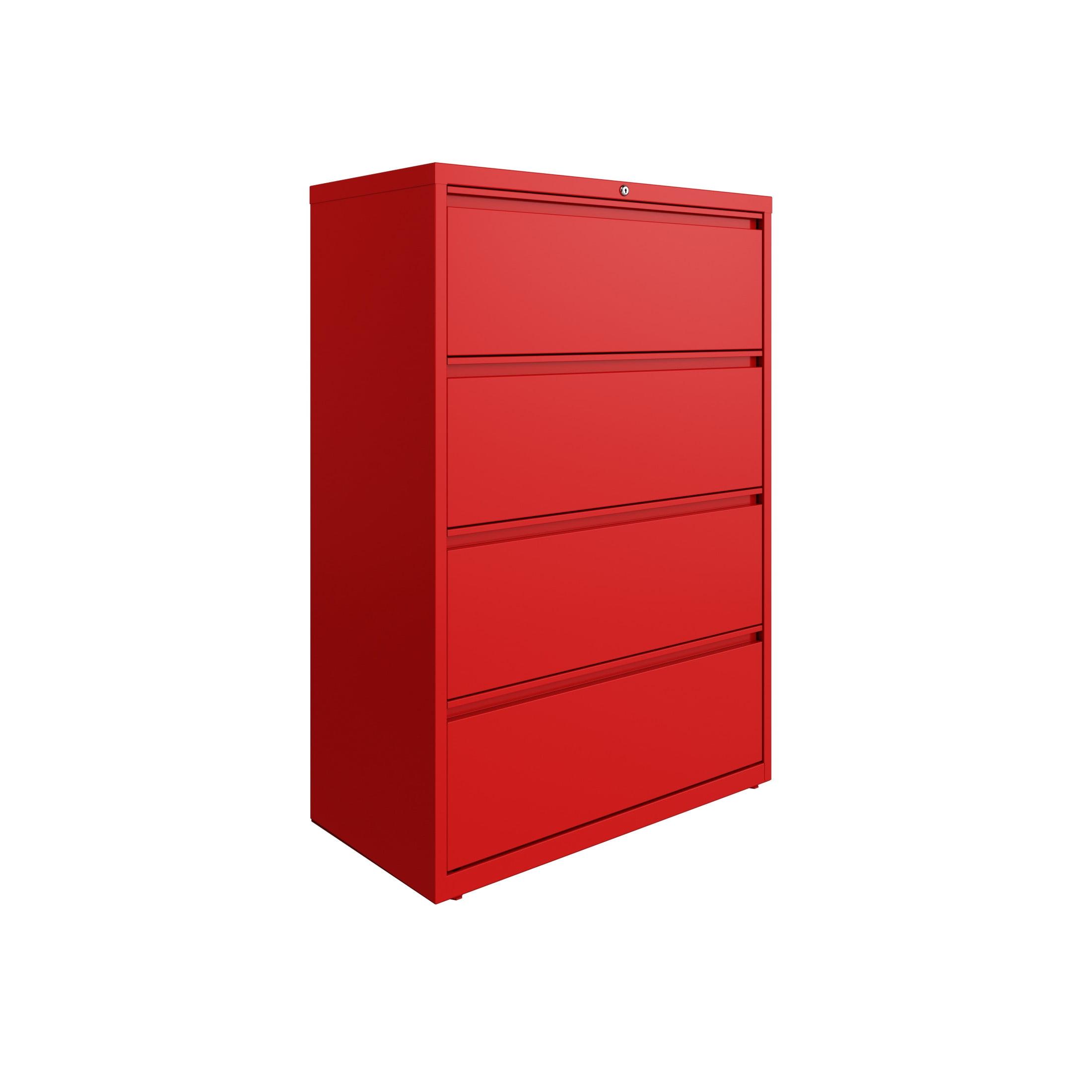 Lava Red 4-Drawer Lockable Steel Lateral Filing Cabinet