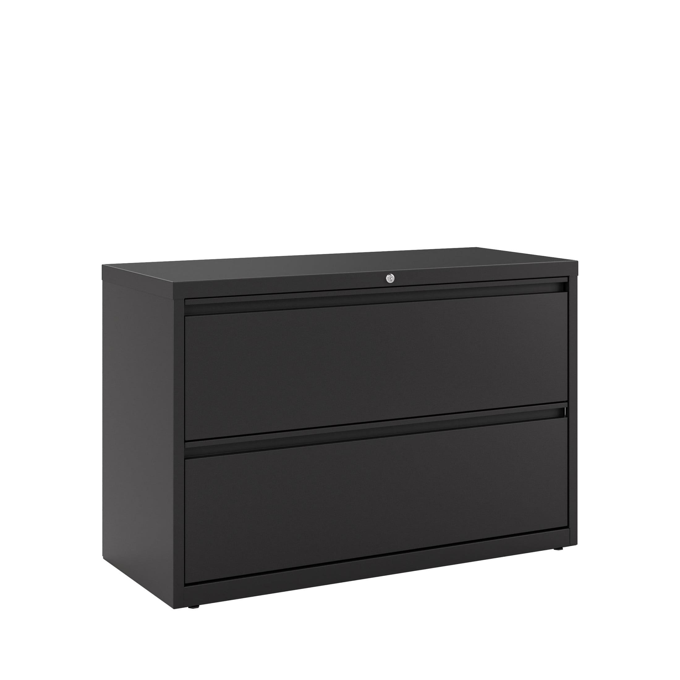 Black Steel 42" 2-Drawer Lockable Lateral File Cabinet