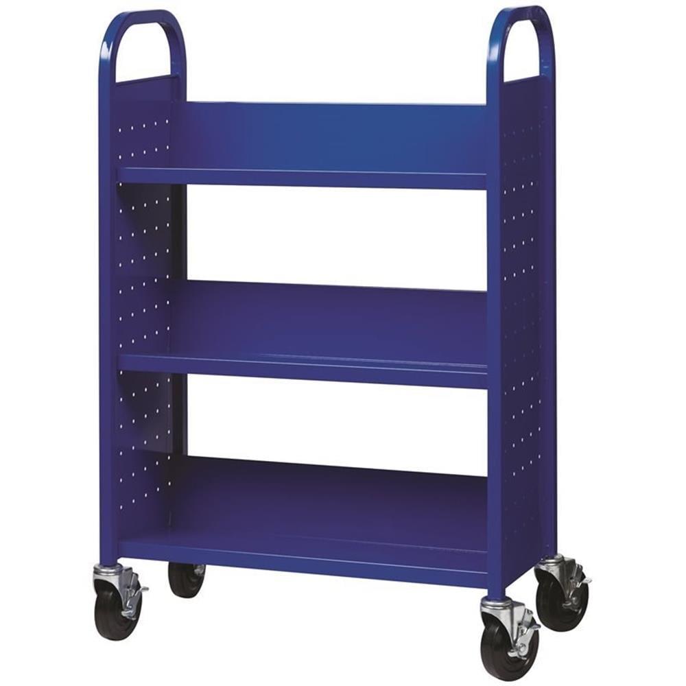 Classic Blue Metal Single-Sided Book Cart with Swivel Casters