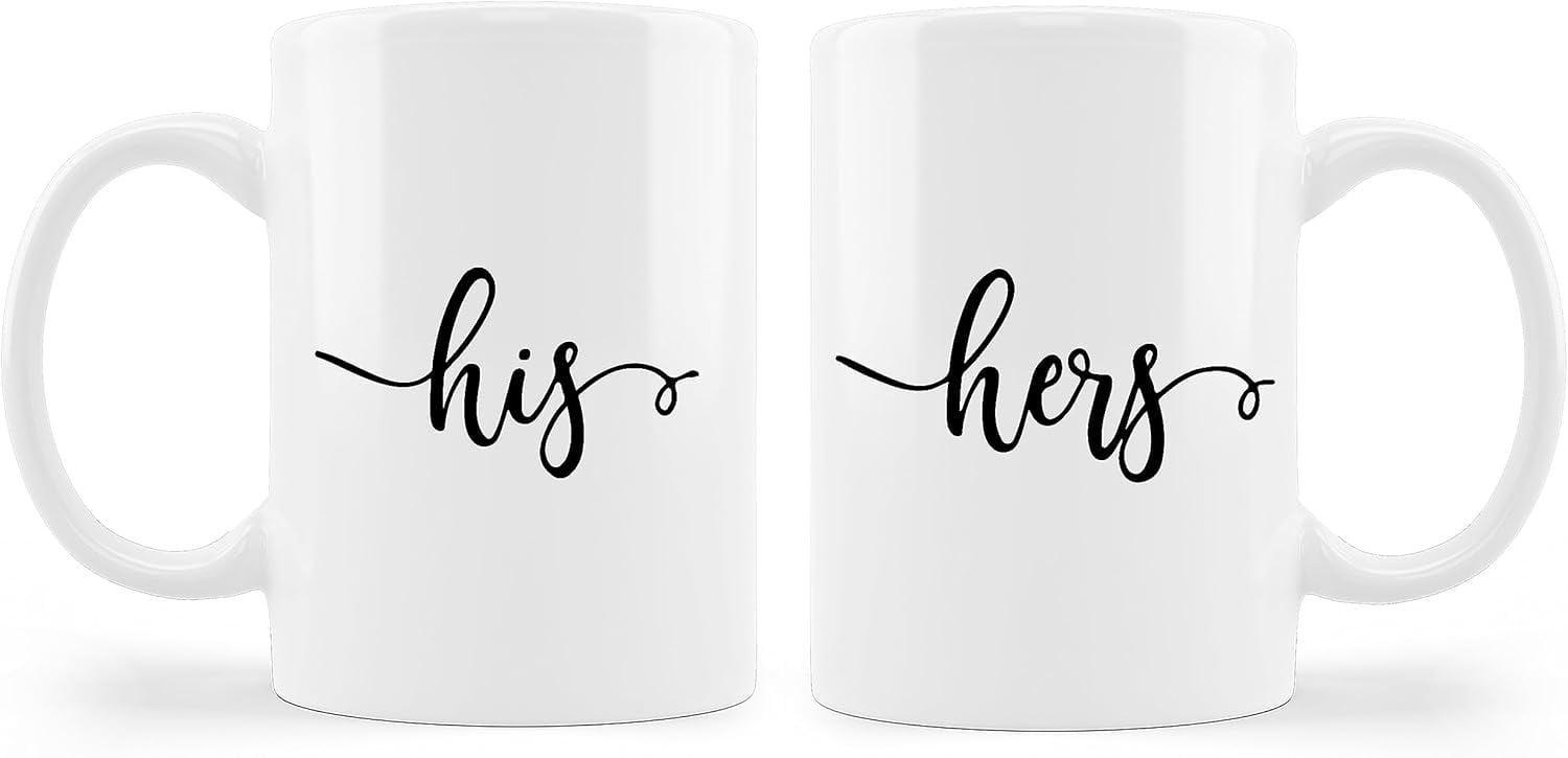 TraQunn His and Hers Coffee Mugs Set His and Hers Gifts Wedding Engagement Gifts for Couple Newlyweds Couples Gifts for Husband and Wife Bridal Shower Engaged Couples Matching Mugs 11 Ounce