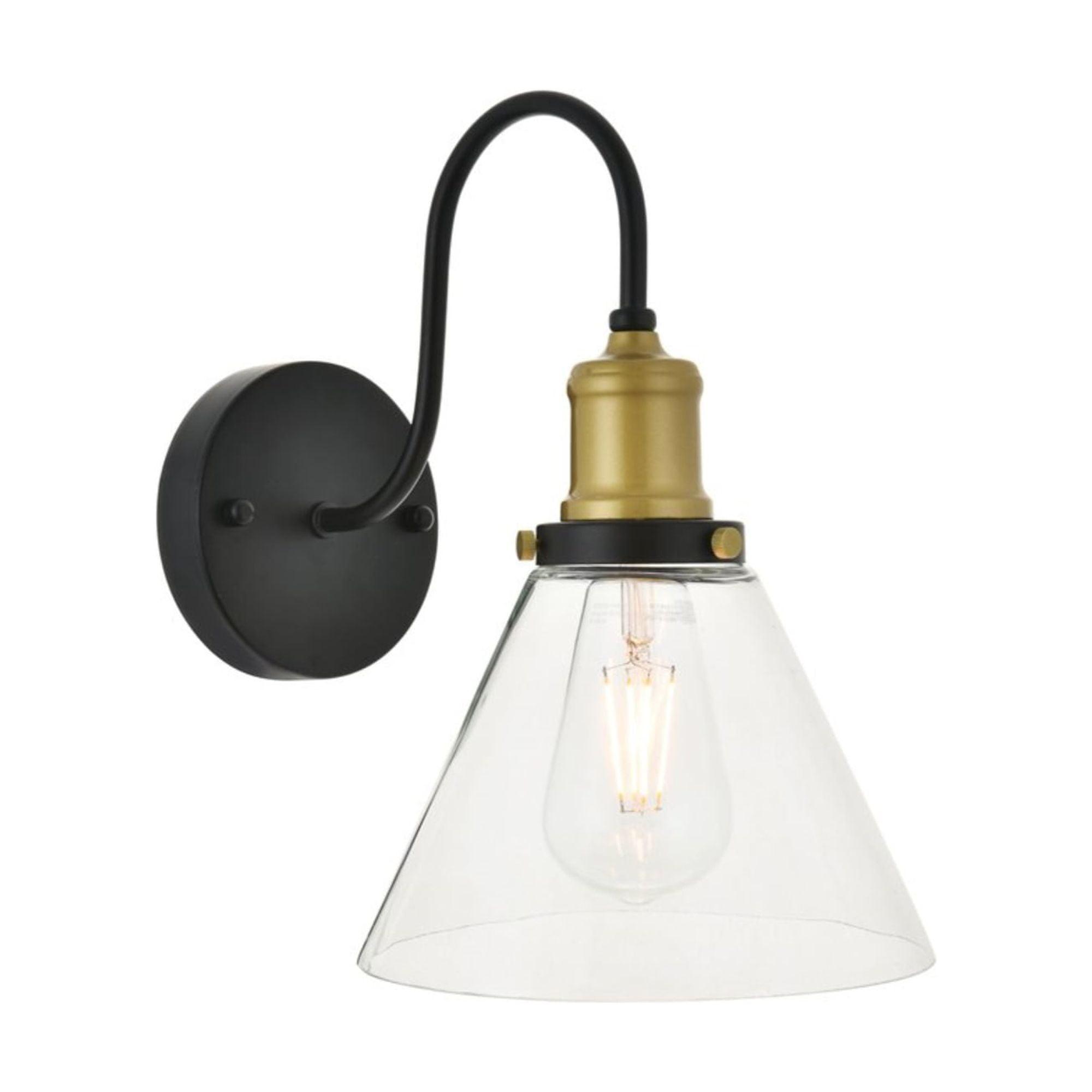 Histoire Contemporary Black and Gold Wall Sconce with Clear Glass Shade