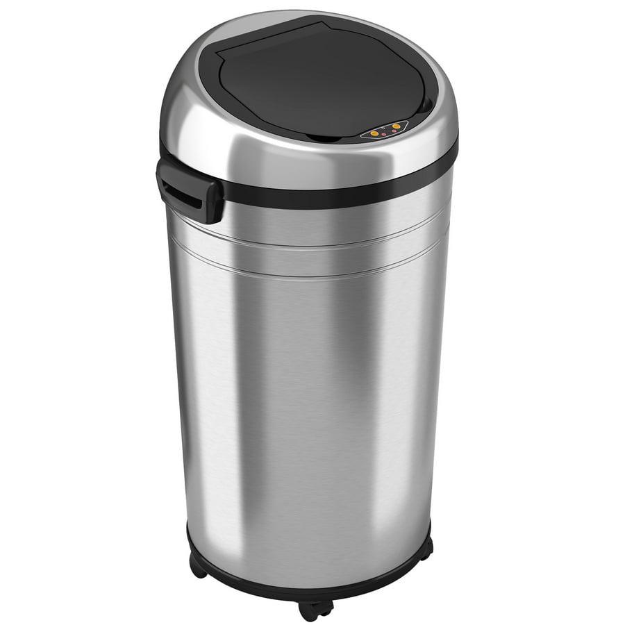 iTouchless Rolling Sensor Kitchen Trash Can with Wheels and AbsorbX Odor Filter 23 Gallon Silver Stainless Steel