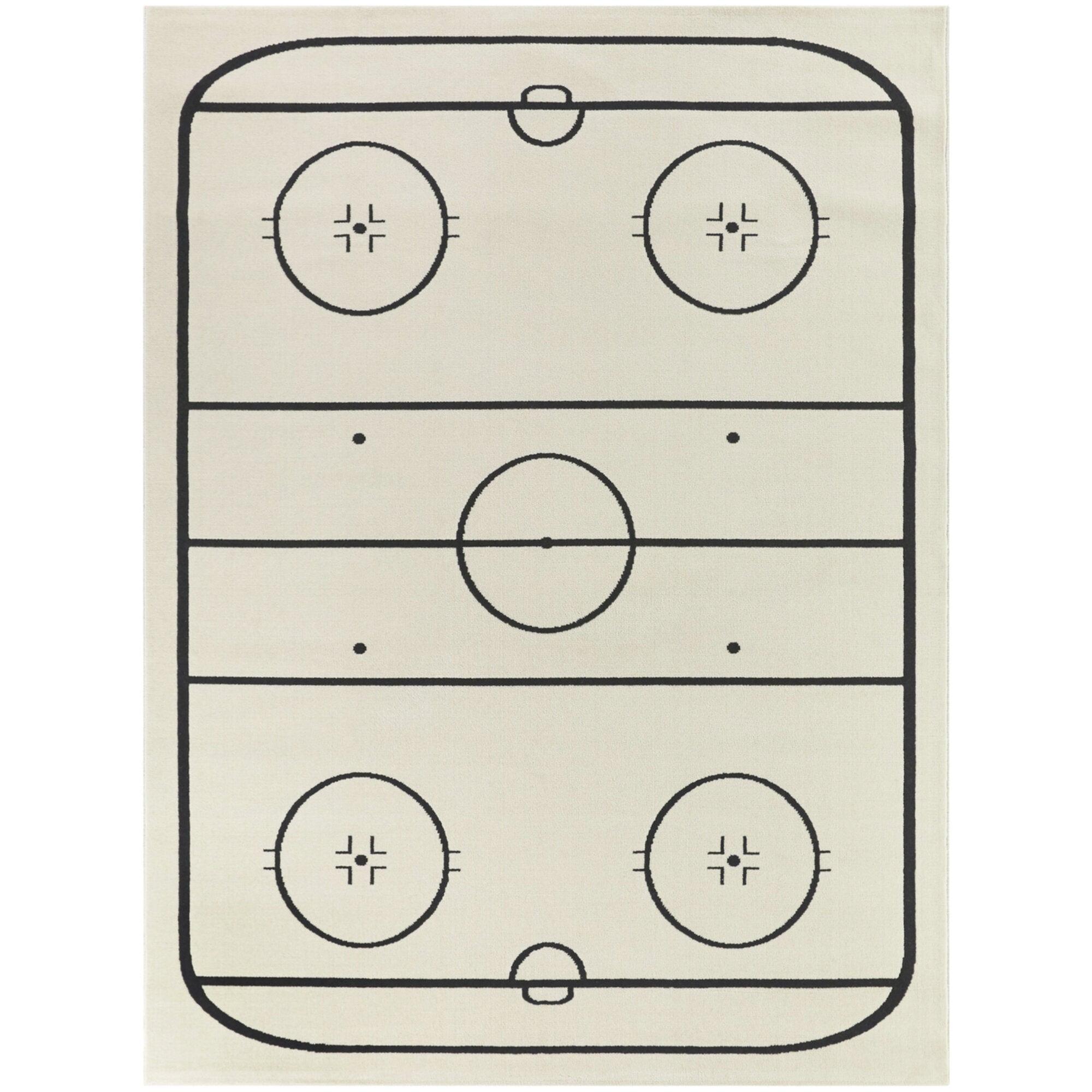 3'11"x5'7" Hockey Time Kids' Rug Cream/Black - Balta Rugs: Kids Area Rug, Hockey Rink Design, Bedroom Decor