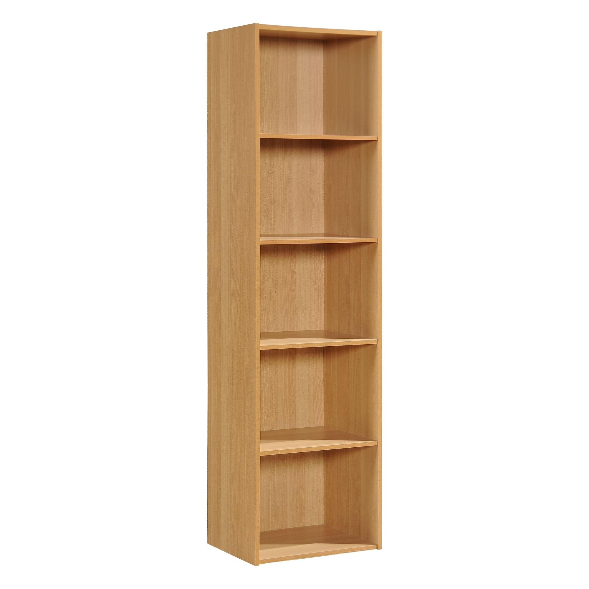 Hodedah 12 x 16 x 60 Inch 5 Shelf Bookcase and Office Organizer Solution for Living Room, Bedroom, Office, or Nursery, Beech Wood Finish