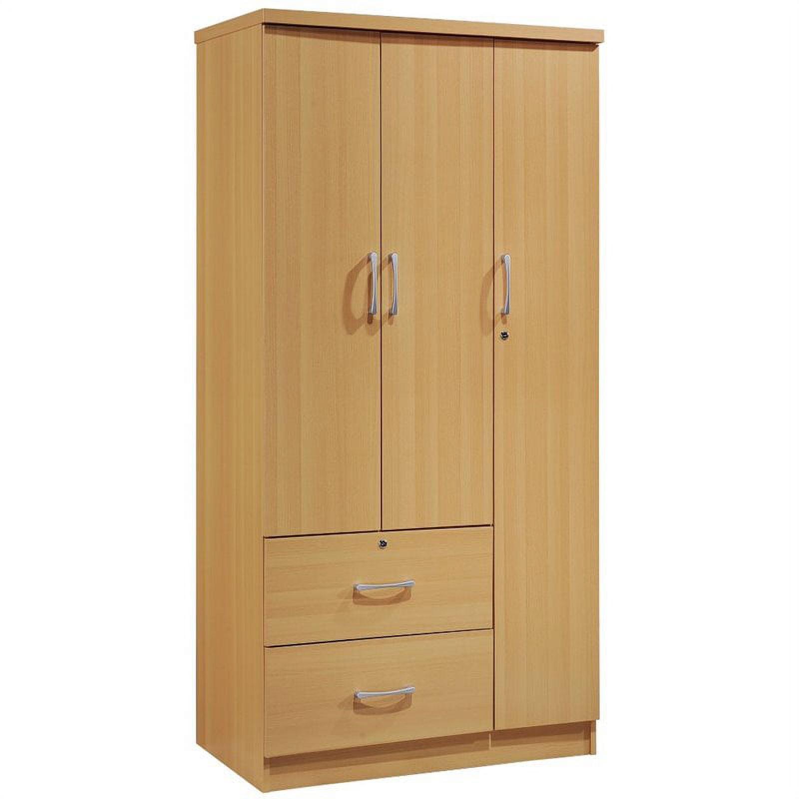 Hodedah 3 Door Armoire with 2 Drawers 3 Shelves in Beige Wood