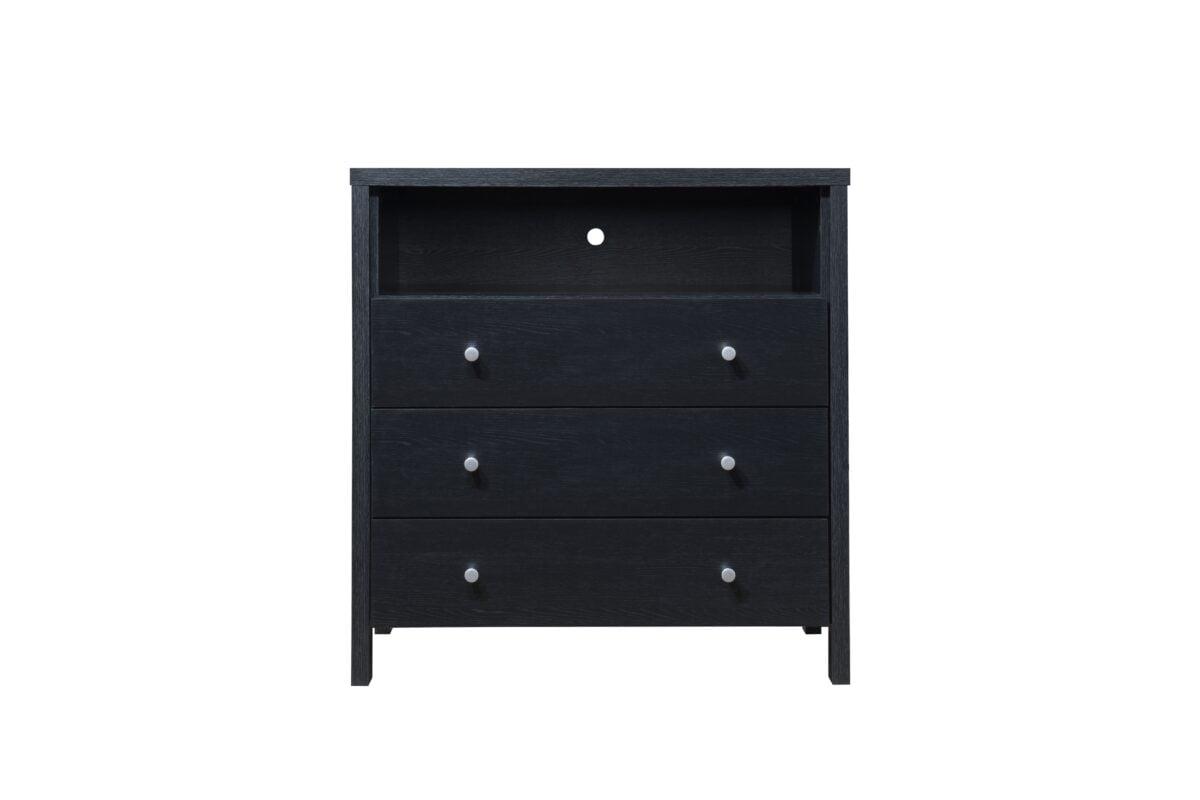Sleek Black 3-Drawer Freestanding Dresser with Open Shelf