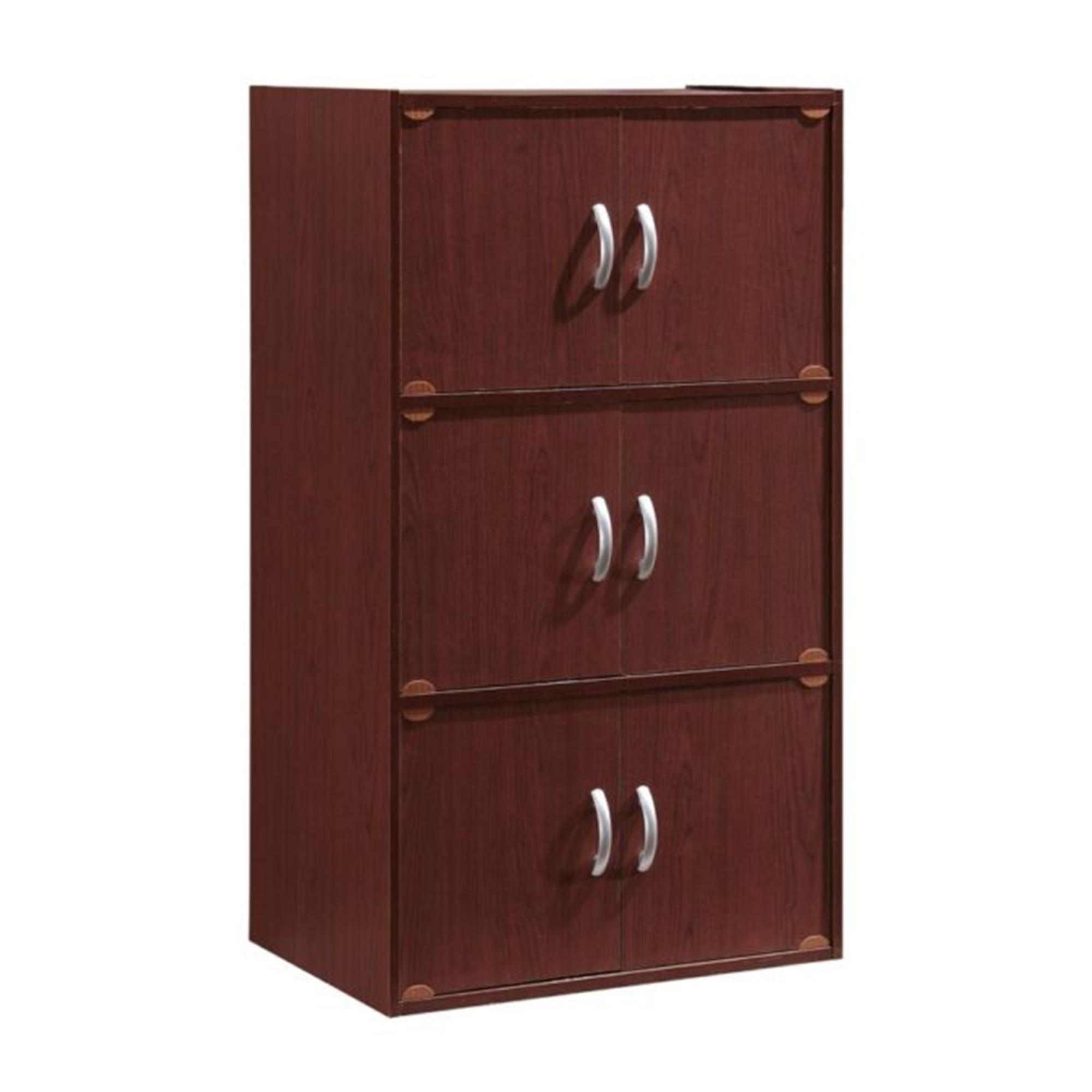 Versatile Mahogany 3-Shelf Office Bookcase with 6 Doors