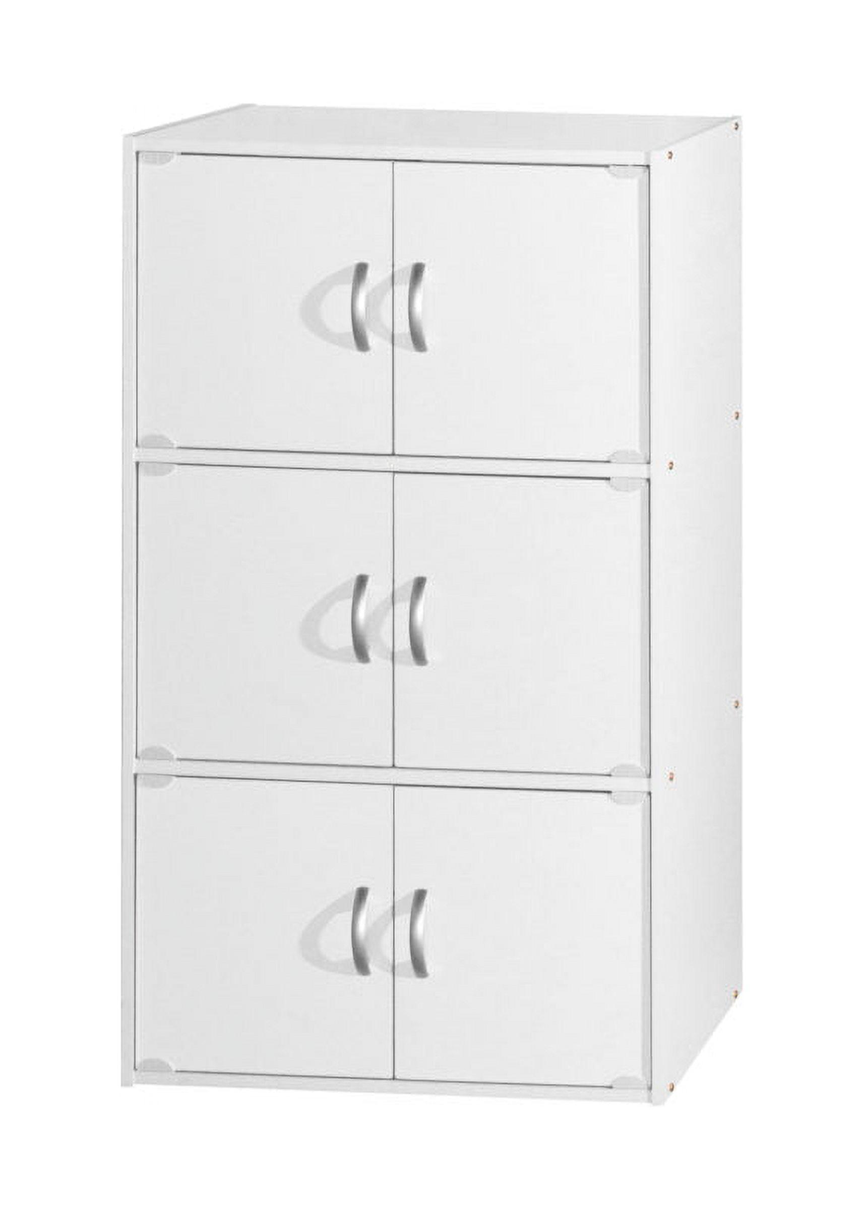 Freestanding White Office Cabinet with Lockable 6-Door Storage