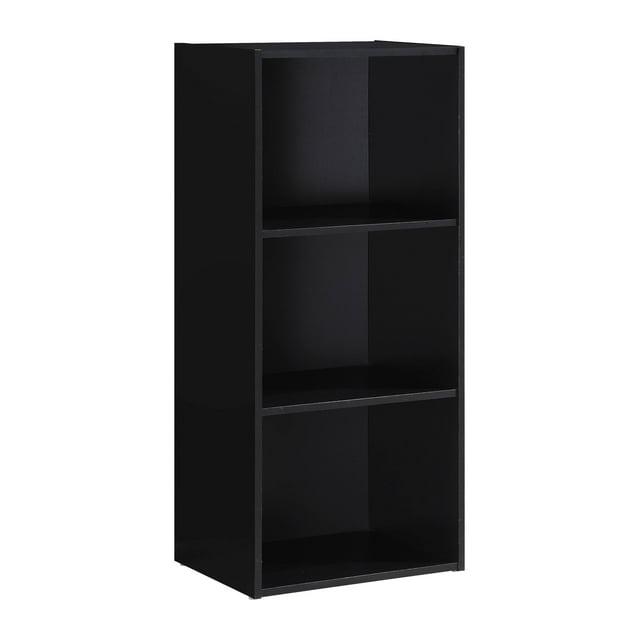 Hodedah HID23 High Quality 3 Shelf Home, Office, and School Organization Storage 35.70 Inch Tall Slim Bookcase Cabinets to Display Decor, Black