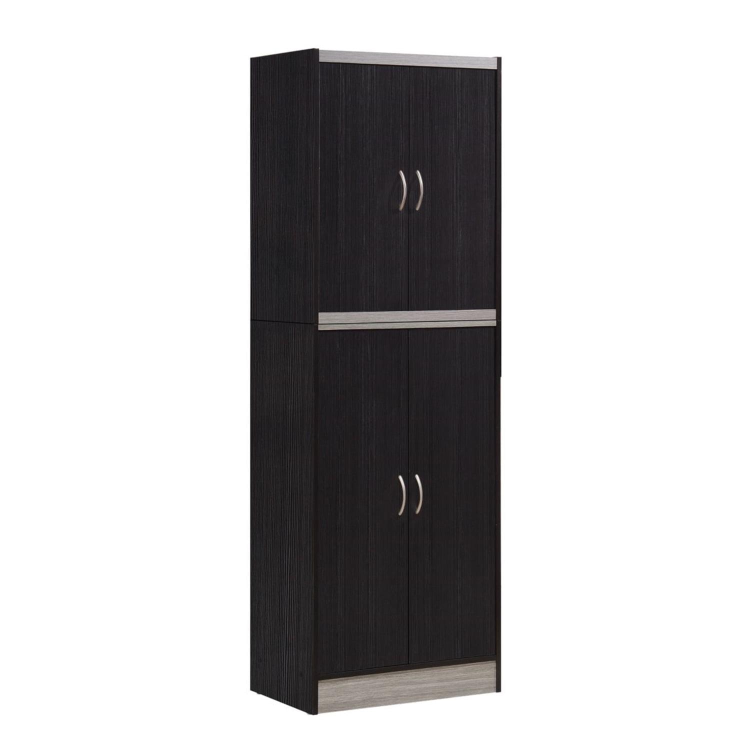 Hodedah 4 Door Kitchen Pantry 4 Shelves 5 Compartments in Chocolate-Grey Wood