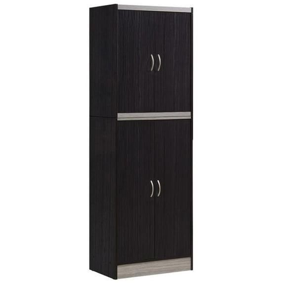 Hodedah 4 Door Kitchen Pantry 4 Shelves 5 Compartments in Chocolate-Grey Wood