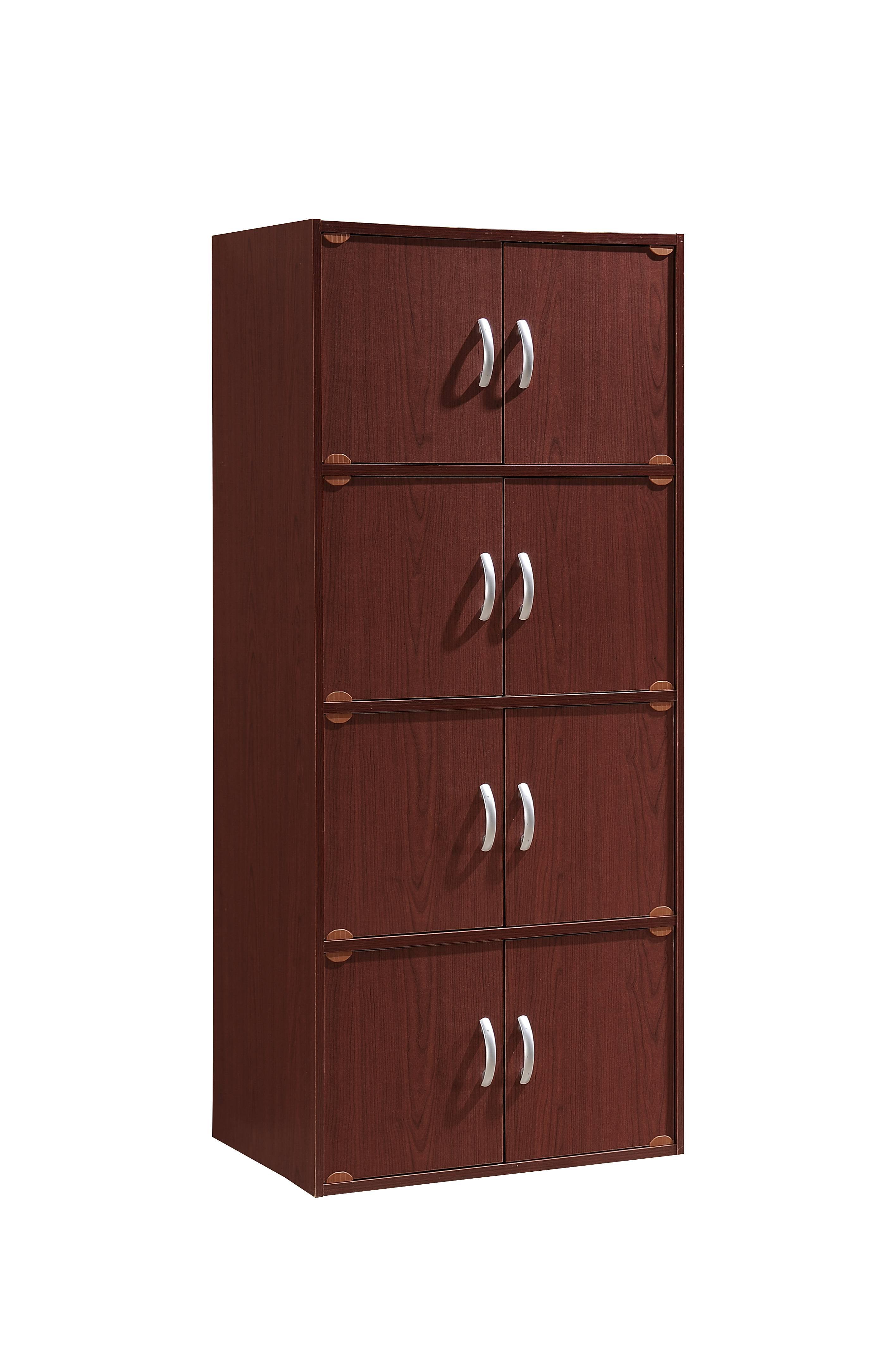 Contemporary Mahogany Engineered Wood 8-Door Office Storage Cabinet