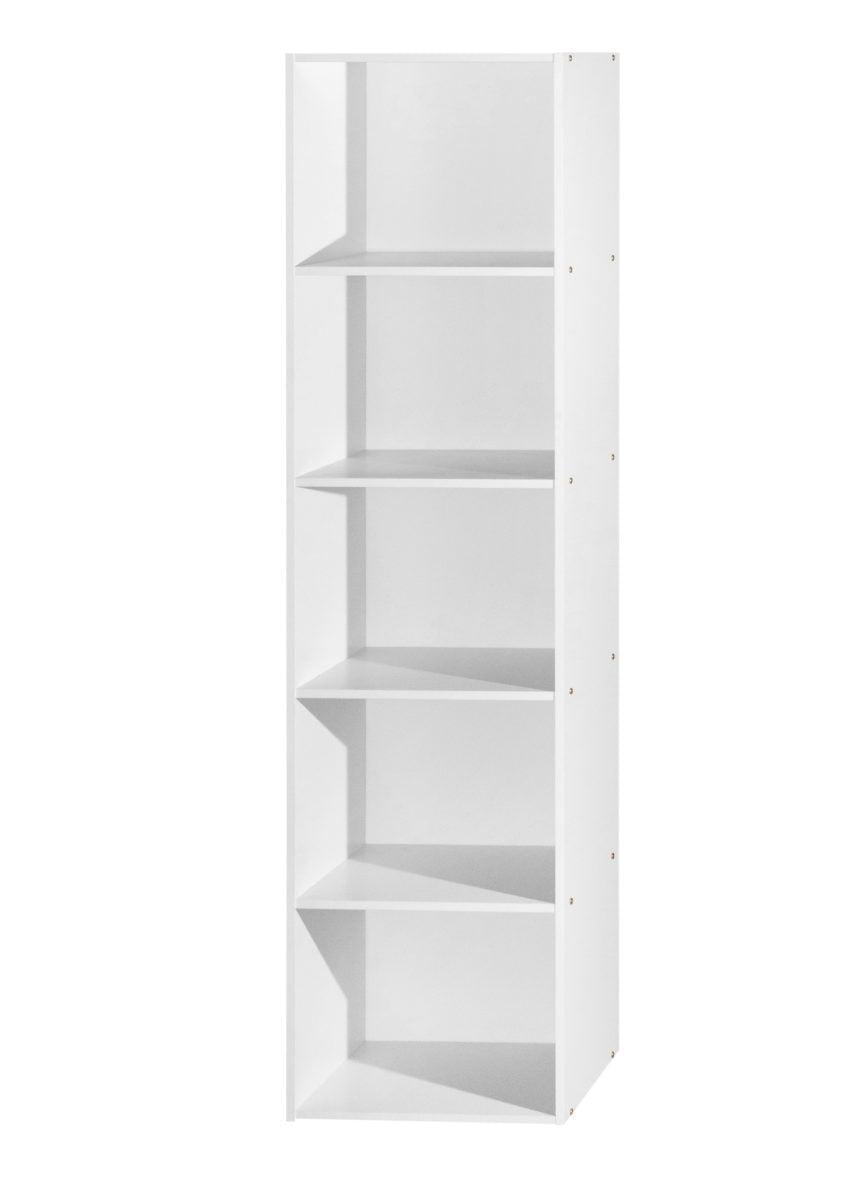 White Wooden 5-Shelf Bookcase with Doors for Kids' Toys