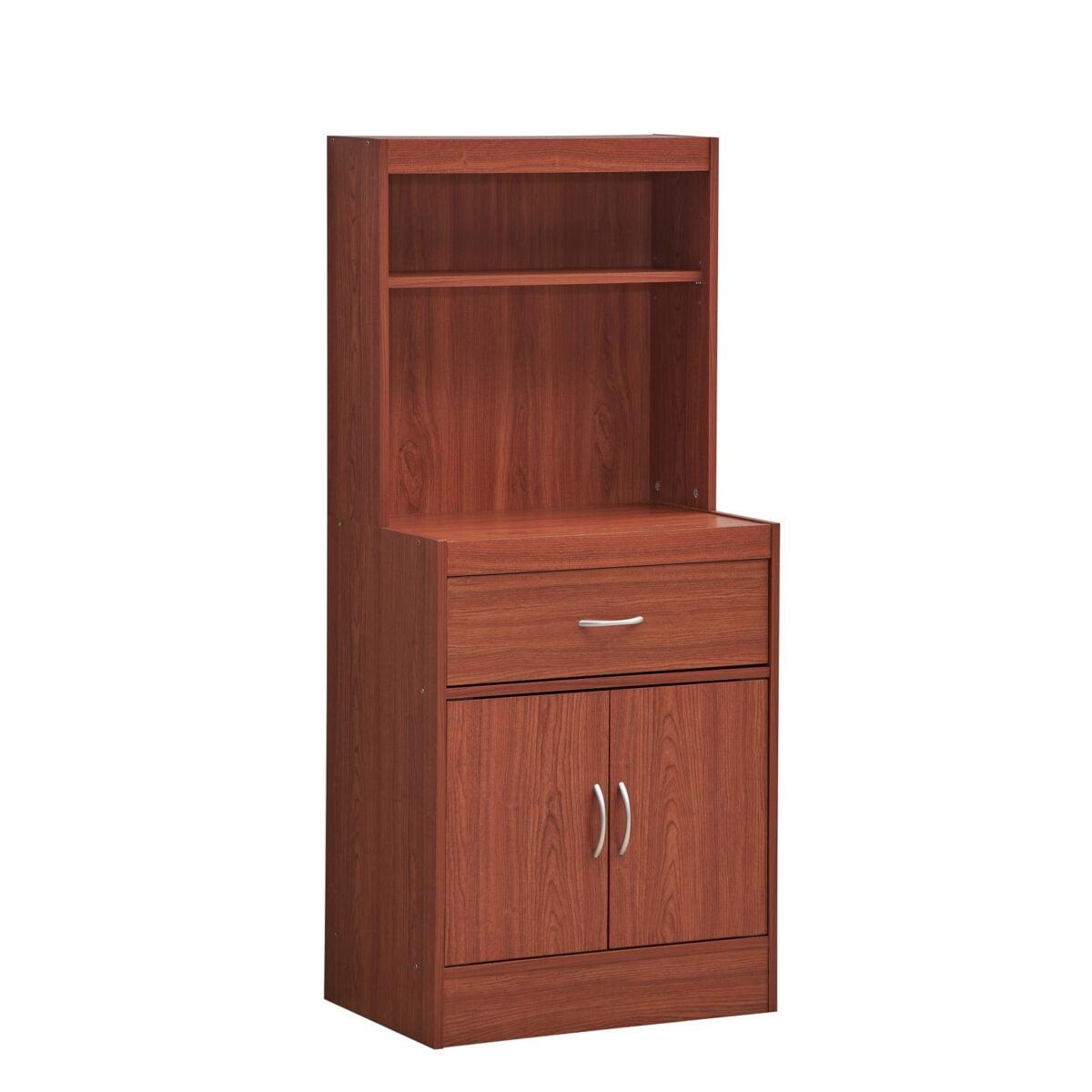 Versatile Cherry Wooden Kitchen Cabinet with Open Shelves and Enclosed Storage