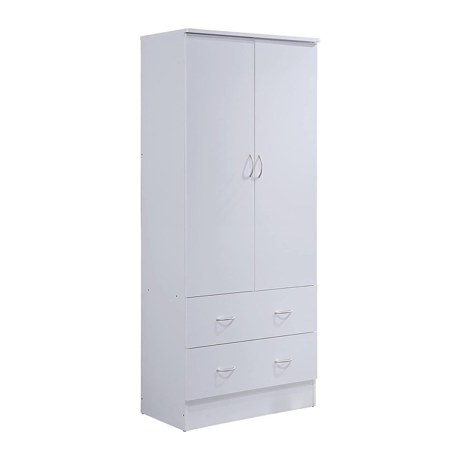 White Engineered Wood 2-Door Wardrobe with Drawers