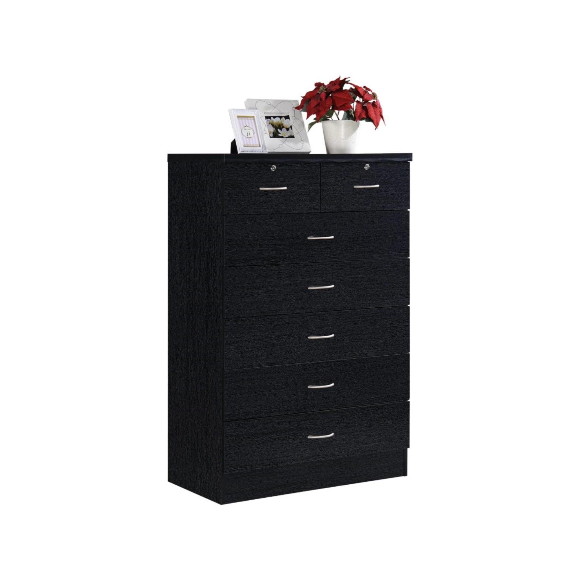 Hodedah 7-Drawer Chest with Locks on 2-Top Drawers in Black