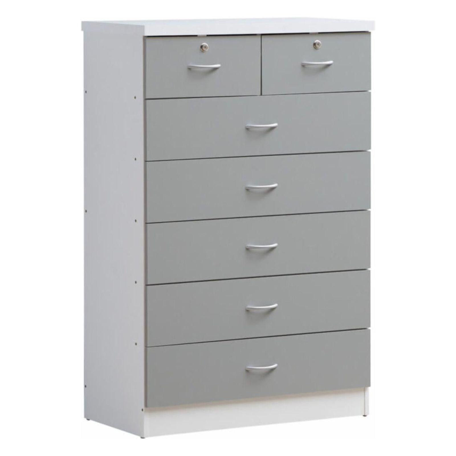 Hodedah 7 Drawer Chest with Locks on 2 Top Drawers in Gray Wood