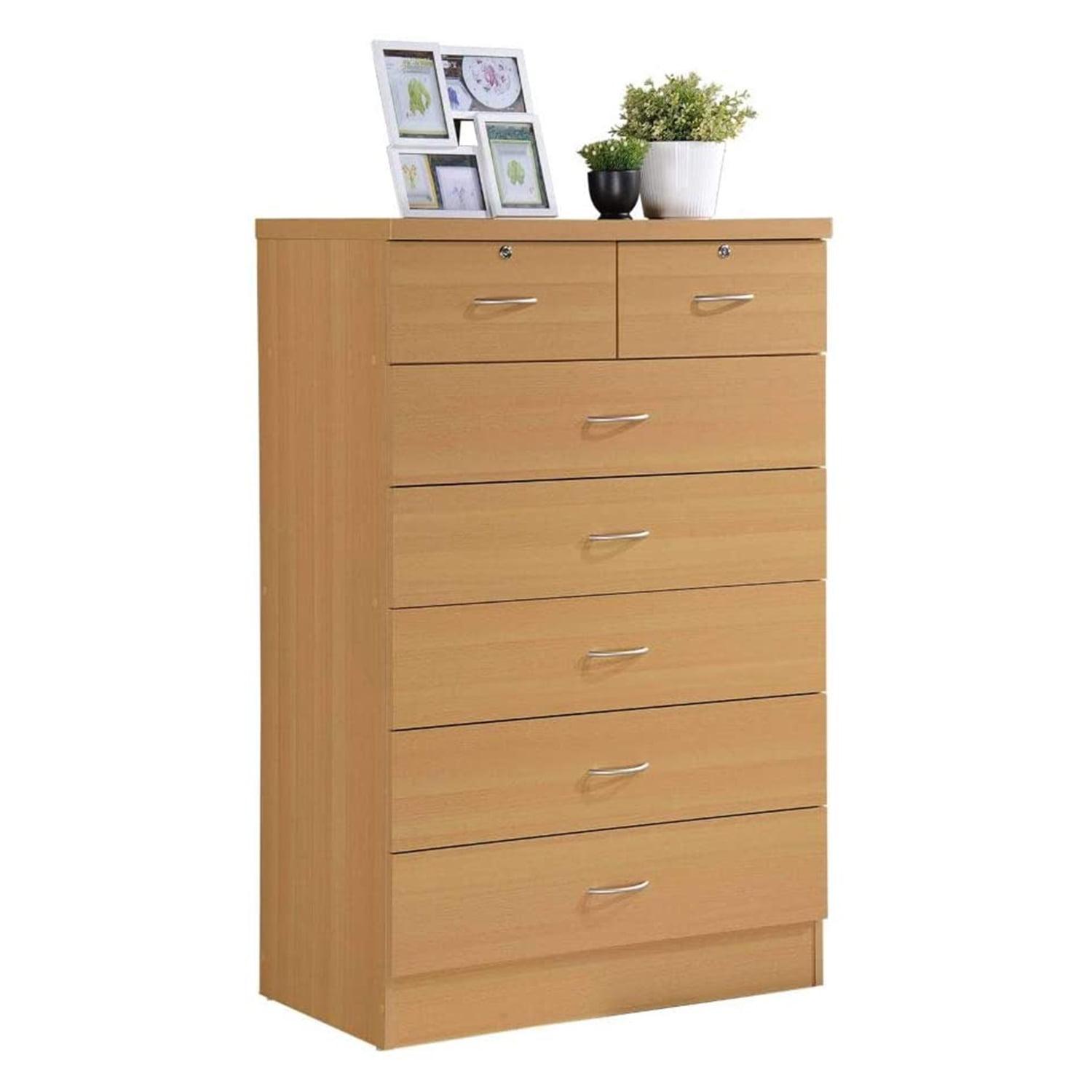 Beech Lacquered 7-Drawer Freestanding Chest with Locks