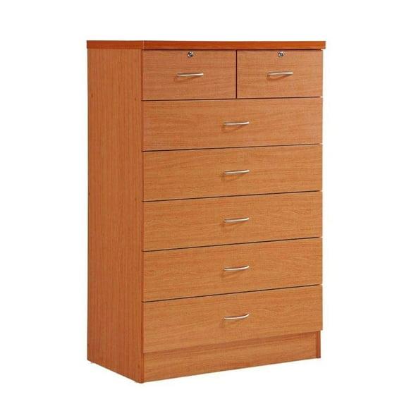 Hodedah 7 Drawer Wooden Jumbo Dresser Chest with 2 Top Locks, Cherry