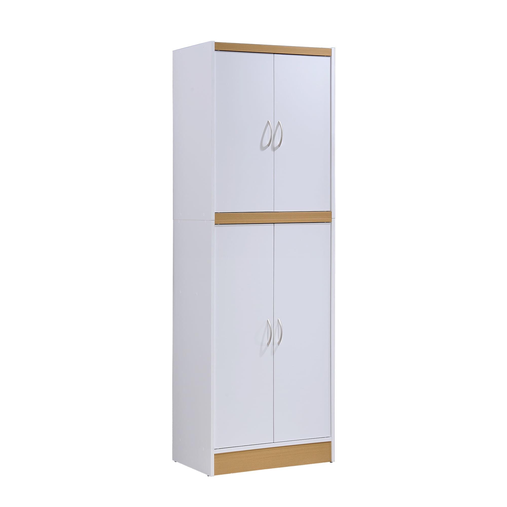 White and Oak 4-Door Kitchen Pantry Cabinet