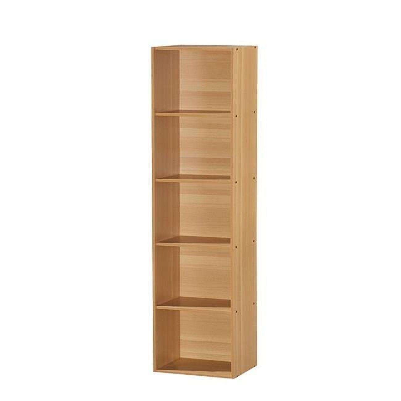 Hodedah 12 x 16 x 60 Inch 5 Shelf Bookcase and Office Organizer Solution for Living Room, Bedroom, Office, or Nursery, Beech Wood Finish