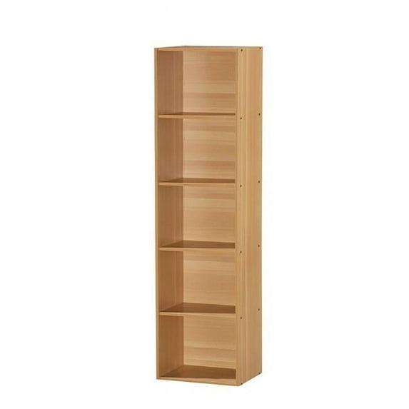 Hodedah 12 x 16 x 60 Inch 5 Shelf Bookcase and Office Organizer Solution for Living Room, Bedroom, Office, or Nursery, Beech Wood Finish